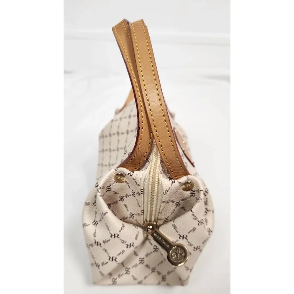Rioni Small Leather Cream & Brown Signature 'The Baby Evening Bag' NWOT